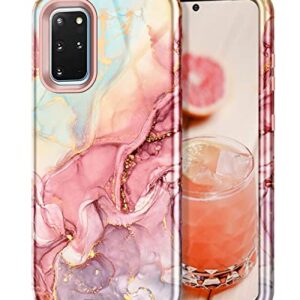 Btscase for Samsung S20 Plus/S20+ Case, Marble 3 in 1 Heavy Duty Shockproof Full Body Rugged Hard PC+Soft Silicone Drop Protective Women Girl Covers for Samsung Galaxy S20 Plus 6.7 inch, Rose Gold