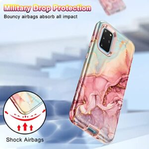 Btscase for Samsung S20 Plus/S20+ Case, Marble 3 in 1 Heavy Duty Shockproof Full Body Rugged Hard PC+Soft Silicone Drop Protective Women Girl Covers for Samsung Galaxy S20 Plus 6.7 inch, Rose Gold