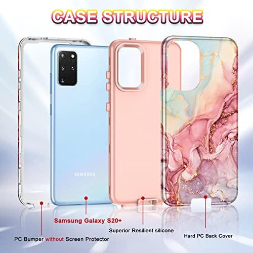 Btscase for Samsung S20 Plus/S20+ Case, Marble 3 in 1 Heavy Duty Shockproof Full Body Rugged Hard PC+Soft Silicone Drop Protective Women Girl Covers for Samsung Galaxy S20 Plus 6.7 inch, Rose Gold