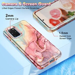 Btscase for Samsung S20 Plus/S20+ Case, Marble 3 in 1 Heavy Duty Shockproof Full Body Rugged Hard PC+Soft Silicone Drop Protective Women Girl Covers for Samsung Galaxy S20 Plus 6.7 inch, Rose Gold