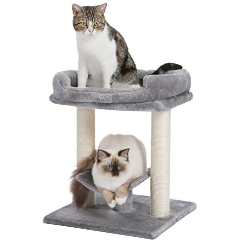 PETEPELA Cat Scratching Post, Cat Tree Tower for Indoor Cats, Cat Scratcher with Large Plush Top Perch Bed, Cat Post and Curved Platform