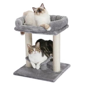 PETEPELA Cat Scratching Post, Cat Tree Tower for Indoor Cats, Cat Scratcher with Large Plush Top Perch Bed, Cat Post and Curved Platform