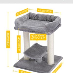 PETEPELA Cat Scratching Post, Cat Tree Tower for Indoor Cats, Cat Scratcher with Large Plush Top Perch Bed, Cat Post and Curved Platform