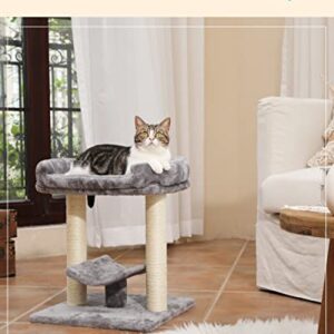 PETEPELA Cat Scratching Post, Cat Tree Tower for Indoor Cats, Cat Scratcher with Large Plush Top Perch Bed, Cat Post and Curved Platform