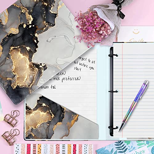 WAVEYU Durable 3 Ring Binder 1 Inch Ring with Letter Size Interior Pockets for School Office Supplies Black+Gold Marble