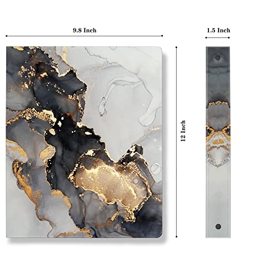 WAVEYU Durable 3 Ring Binder 1 Inch Ring with Letter Size Interior Pockets for School Office Supplies Black+Gold Marble