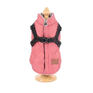 pet clothes, dog warm jacket with harness winter puppy 2 in 1 coat small dog vest harness with reflective costume for small medium dogs (3xl-rose red)