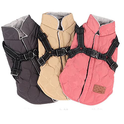 Pet Clothes, Dog Warm Jacket with Harness Winter Puppy 2 in 1 Coat Small Dog Vest Harness with Reflective Costume for Small Medium Dogs (3XL-Rose Red)