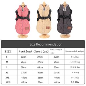 Pet Clothes, Dog Warm Jacket with Harness Winter Puppy 2 in 1 Coat Small Dog Vest Harness with Reflective Costume for Small Medium Dogs (3XL-Rose Red)