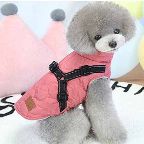 Pet Clothes, Dog Warm Jacket with Harness Winter Puppy 2 in 1 Coat Small Dog Vest Harness with Reflective Costume for Small Medium Dogs (3XL-Rose Red)