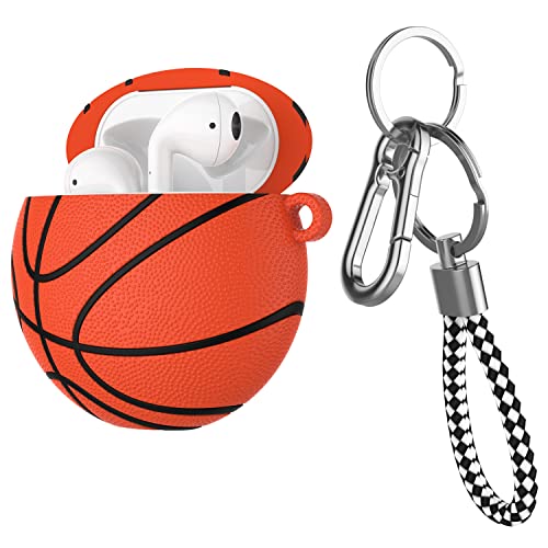 Takfox AirPods Case, Airpods Cover Case Sports Cool Cute Fashion Protective Shockproof Portable Stylish Headphone Accessories Case with Keychain/Carabiner for Apple Airpods 1 & AirPods 2-Basketball