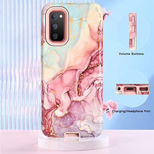 Btscase for Galaxy S20 FE 5G Case, Marble Pattern 3 in 1 Heavy Duty Shockproof Full Body Rugged Hard PC+Soft Silicone Drop Protective Women Girl Covers for Samsung Galaxy S20 FE, Rose Gold