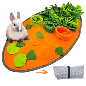 hercocci 30" x 16" large rabbit foraging mat toys with fixing handle, washable polar fleece feeding mat fun game interaction treat dispenser for rabbit bunny guinea pigs chinchillas ferrets