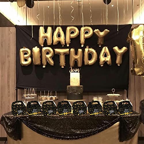 CIEOVO 24 Pack Black Gold Birthday Cardboard Treat Box Happy Birthday Black Gold Party Favor Boxes Party Goody Bags Treat Boxes for Men and Woman Birthday Supplies