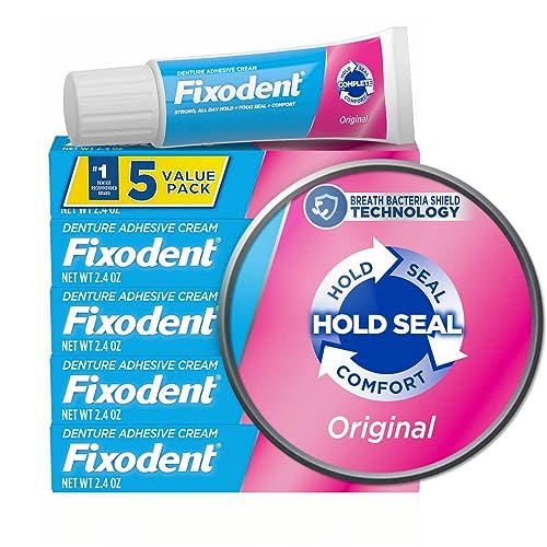 Fixodent Original Secure Denture Adhesive Cream for Full and Partial Denture Wearers, 2.4oz (Pack of 5)