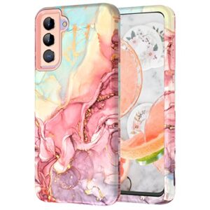 galaxy s21 plus case: marble pattern 3-in-1 heavy duty shockproof with rugged hard pc & soft silicone, rose gold