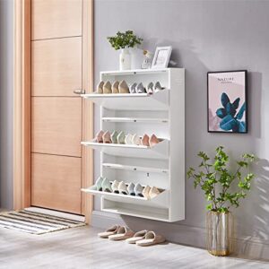 spacerock 3 drawers shoe storage cabinet wall mounted & no-assembly 25“ metal shoe cabinet for entryway, hallway, and corridor, holds 12 pair shoes, white