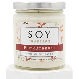 SOY CRAFTERS Pomegranate Scented Soy Candle for Home, Natural Soy Candles Scented, Pomegranate with Tart Red Fruits and Florals | 9oz Jar