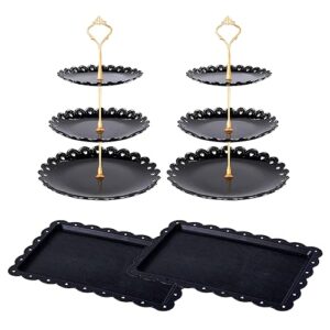 set of 4pcs black halloween cupcake stand plastic dessert tray severing plate fruit holder for birthday party baby shower wedding tea party