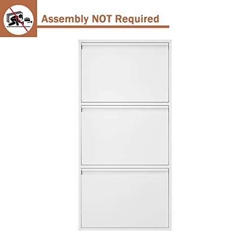 SPACEROCK 3 Drawer Shoe Storage Cabinet Wall Mounted & No-Assembly 20“ Metal Shoe Cabinet for Entryway, Hallway, and Corridor, Holds 9 Pair Shoes (White, 20 Inches)