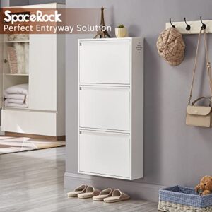 SPACEROCK 3 Drawer Shoe Storage Cabinet Wall Mounted & No-Assembly 20“ Metal Shoe Cabinet for Entryway, Hallway, and Corridor, Holds 9 Pair Shoes (White, 20 Inches)