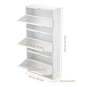 SPACEROCK 3 Drawer Shoe Storage Cabinet Wall Mounted & No-Assembly 20“ Metal Shoe Cabinet for Entryway, Hallway, and Corridor, Holds 9 Pair Shoes (White, 20 Inches)