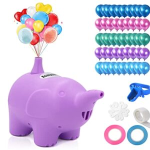 balloon pump,acmyslat electric balloon pump kit 600w 110v,cute elephant balloon air pump with tying tool,dot glue,flower clip for party/wedding/christmas/birthday/ceremony decoration (purple)