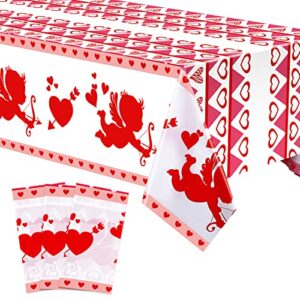 3 pack valentine's day tablecloth disposable thick valentines day table cover plastic rectangular red heart tablecloths valentines day party supplies wedding anniversary birthday decor (54 x 87 inch)