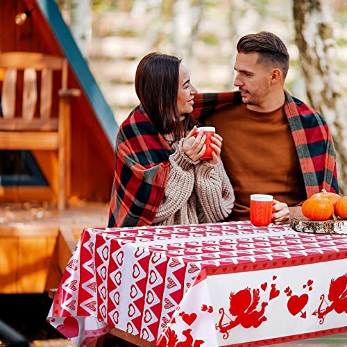 3 Pack Valentine's Day Tablecloth Disposable Thick Valentines Day Table Cover Plastic Rectangular Red Heart Tablecloths Valentines Day Party Supplies Wedding Anniversary Birthday Decor (54 x 87 Inch)