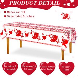 3 Pack Valentine's Day Tablecloth Disposable Thick Valentines Day Table Cover Plastic Rectangular Red Heart Tablecloths Valentines Day Party Supplies Wedding Anniversary Birthday Decor (54 x 87 Inch)