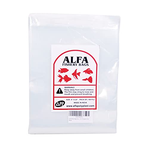 ALFA Fishery Bags Round Corners Bottom Leak Proof Clear Plastic Fish Bags Size 8 Inches for Marine and Tropical Fish Transport 2 mil. (8" x 20" / 100 Pack)