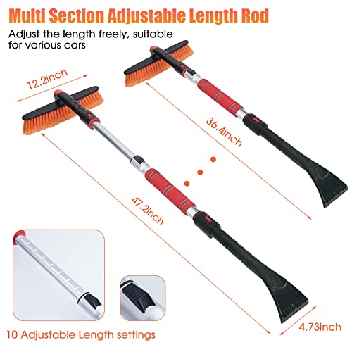 FOVAL 47.2" Extendable Snow Brush and Wider Ice Scraper (4.73" Width) with 360° Pivoting Brush Head, Snow Removal Tool Car Brush with Comfortable Foam Grip for Car Windshield, Trucks, SUVs