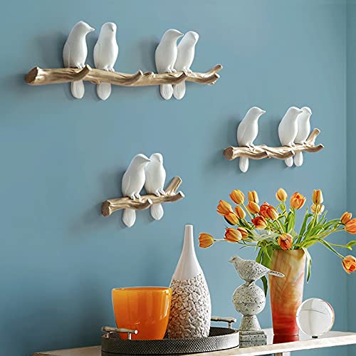 Birds Decorative Wall Hanger Clothes Hooks for Home Decor Hanging Keys Bag Hats (White,Two Birds)