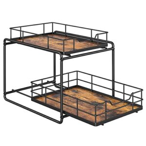 songmics spice rack organizer, countertop organizer for bathroom kitchen, 2 tier space-saving counter shelf with slide out basket drawers, 14.6 x 11 x 12.6 inches, rustic brown and black