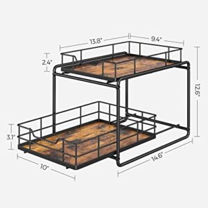 SONGMICS Spice Rack Organizer, Countertop Organizer for Bathroom Kitchen, 2 Tier Space-Saving Counter Shelf with Slide Out Basket Drawers, 14.6 x 11 x 12.6 Inches, Rustic Brown and Black