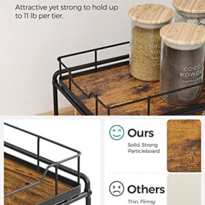 SONGMICS Spice Rack Organizer, Countertop Organizer for Bathroom Kitchen, 2 Tier Space-Saving Counter Shelf with Slide Out Basket Drawers, 14.6 x 11 x 12.6 Inches, Rustic Brown and Black