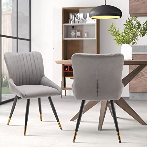Alunaune Upholstered Dining Chairs Set of 2 Modern Kitchen Chairs Mid Century Accent Chair, Faux Suede Armless Leisure Chair Living Room Desk Side Chair-Grey