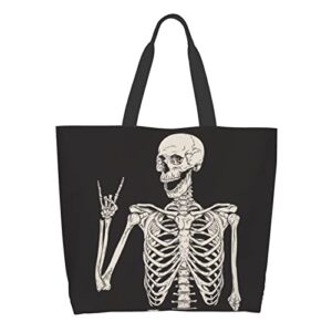 foruidec rock and roll skull skeleton canvas tote bag large women casual shoulder bag handbag reusable multipurpose shopping grocery bag for outdoors