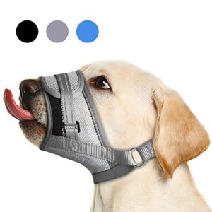 Dog Muzzle, Soft Dog Muzzle with Reflective Strip Breathable Mesh Large Dog Muzzle Prevent Biting Barking Chewing No Bark Dog Muzzle for Large Medium Small Sized Dog Outside Walking Grooming