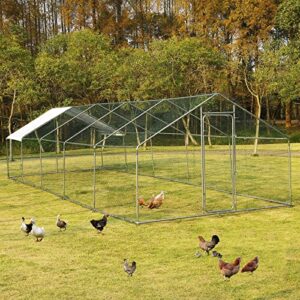 jovno large metal chicken coop cage walk-in enclosure poultry hen run house playpen exercise pen outdoor yard poultry pet hutch with weather proof cover (29.5 x 9.9 x 6.57 ft)