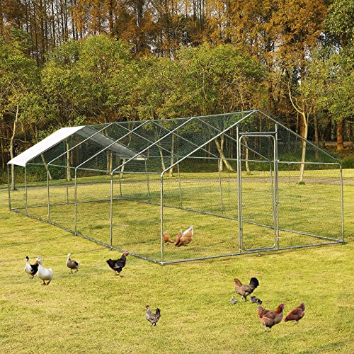 JOVNO Large Metal Chicken Coop Cage Walk-in Enclosure Poultry Hen Run House Playpen Exercise Pen Outdoor Yard Poultry Pet Hutch with Weather Proof Cover (29.5 x 9.9 x 6.57 FT)