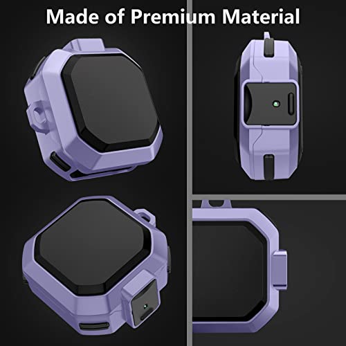 Jiunai Secure Lock Armor for Galaxy Buds 2 Pro Case 2022 / Galaxy Buds 2 Case 2021 / Galaxy Buds Pro Case 2021 / Galaxy Live Case 2020 Heavy Duty Protective Shockproof Dual Layer Case Carabiner Purple