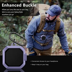 Jiunai Secure Lock Armor for Galaxy Buds 2 Pro Case 2022 / Galaxy Buds 2 Case 2021 / Galaxy Buds Pro Case 2021 / Galaxy Live Case 2020 Heavy Duty Protective Shockproof Dual Layer Case Carabiner Purple