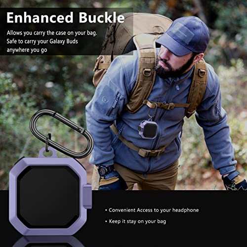 Jiunai Secure Lock Armor for Galaxy Buds 2 Pro Case 2022 / Galaxy Buds 2 Case 2021 / Galaxy Buds Pro Case 2021 / Galaxy Live Case 2020 Heavy Duty Protective Shockproof Dual Layer Case Carabiner Purple