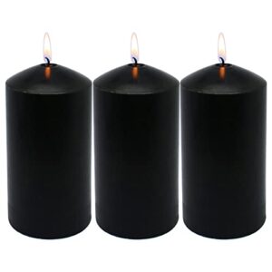 missyo 70 hour long burning unscented pillar candles, dripless and smokeless candles for home weddings restaurant spa church - black, 3x6 inch, 3 pack