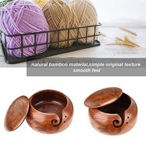 BTPOUY Wooden Yarn Bowl with Lid Round Knitting Yarn Bowls with Holes Handmade Yarn Storage Bowl Yarn Holder for Crocheting and Knitting, 5.7x3.4 Inch