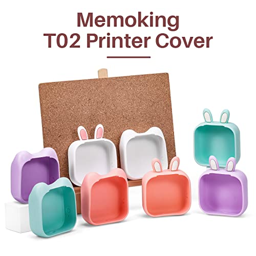 Memoking T02 Protective Case-Bunny Ears Shape Soft Silicone BPA-Free Cute Design Printer Cover, Compatible with T02 Mini Bluetooth Wireless Portable Mobile Pocket Printer, White