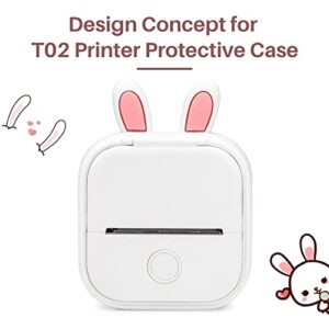 Memoking T02 Protective Case-Bunny Ears Shape Soft Silicone BPA-Free Cute Design Printer Cover, Compatible with T02 Mini Bluetooth Wireless Portable Mobile Pocket Printer, White