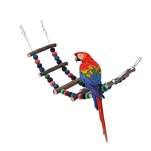 Bird Ladder Parrot Toys Bird Ladder Bridge, Parrot Nature Wood Perch Hamster Rats Climbing Ladders Swing Toys for Cockatiel Grey Parrot Parakeet(55)