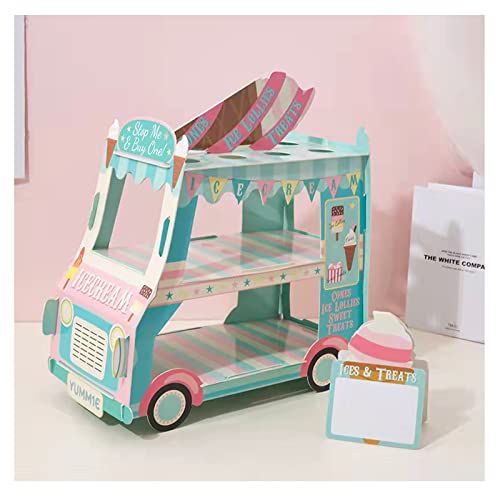 Pobbaami 3 Tier Cupcake Stand Ice Cream Truck Van Cake Stand Display Decor Cars Cupcake Stand Paper Holder for Theme Birthday Party Cart Table Centerpiece Decorations Kids Baby Shower Favors Supplies